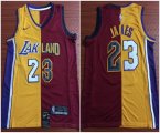 Nike Los Angeles Lakers #23 LeBron James yellow red Split basketball jersey-HR