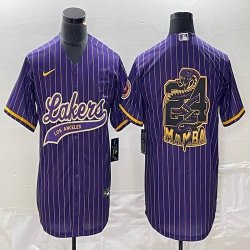 Nike Los Angeless Lakers #24 Kobe Bryant purple baseball jerseys Joint name MAMBA-BD 02