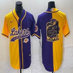 Nike NBA Los Angeles Lakers #24 MAMBA purple and yellow splits baseball jerseys Joint name-BD 01