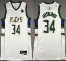 Nike Milwaukee Bucks 34# Giannis Antetokounmpo beige nba basketball Jersey 75 th-XD