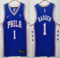 Philadelphia 76ers #1 James Harden blue NBA Basketball jersey with 75th-S8