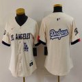 Women Nike Los Angeles Dodgers blank beige fashion MLB baseball Jersey 07