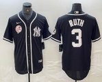 Nike New York Yankees #3 Babe Ruth black majestic baseball Jersey Joint name 03