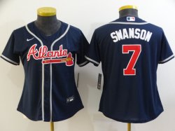 Women Nike Atlanta Braves #7 Dansby Swanson blue majestic baseball jersey