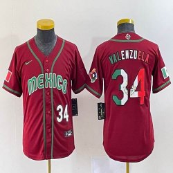 Women 2023 World Cup Mexico #34 Fernando Valenzuela red blank majestic baseball jerseys 01