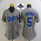 Women 2024 World Series Champions patch Los Angeles Dodgers #5 Freddie Freeman gray majestic baseball jersey