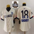 Women Nike Los Angeles Dodgers #18 Yoshinobu Yamamoto beige fashion MLB baseball Jersey-BD 01