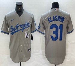 New Los Angeles Dodgers #31 Tyler Glasnow gray majestic baseball jerseys 05