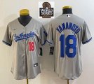 Youth Nike Los Angeles Dodgers #18 Yoshinobu Yamamoto gray majestic baseball jerseys 03