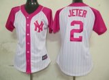 MLB New York Yankees 2 Derek Jeter Womens Pink Splash Fashion Jersey