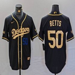 Dodgers #50 Mookie Betts black gold fashion majestic baseball Jersey-BD 02