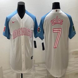 2023 World Cup Mexico #7 Julio Urias white skyblue majestic baseball jerseys 10