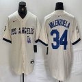 Nike Los Angeles Dodgers #34 Fernando Valenzuela beige fashion majestic baseball Jerseys-BD 04