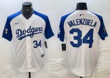 Nike Los Angeles Dodgers #34 Fernando Valenzuela white blue fashion majestic baseball Jersey 02