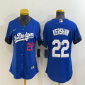 Women Nike Los Angeles Dodgers #22 Clayton Kershaw Blue majestic baseball jerseys-BD 01