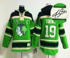 Chicago Blackhawks #19 Jonathan Toews green hockey Hooded Sweatshirt-Signature