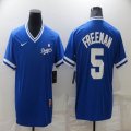 Los Angeles Dodgers #5 Freddie Freeman blue throwback baseball Jersey-BD