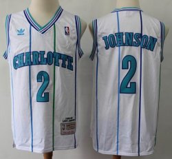 Charlotte Hornets #2 Larry Johnson white Throwback Soul Swingman Road Jersey-S8