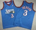 Youth Philadelphia 76ers 3# Allen Iverson blue throwback NBA Jersey-XD