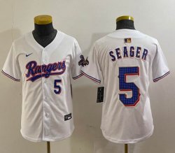 Youth Nike Texas Rangers #5 Corey Seager white majestic baseball jerseys Champion patch-BD 03