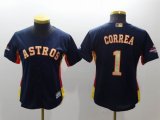 Women Houston Astros #1 Carlos Correa blue 2018 World Series Champions jersey