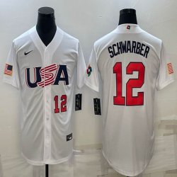 2023 World Cup #12 Kyle Schwarber white USA majestic baseball jerseys 06