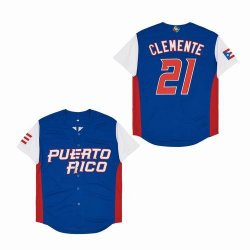 Puerto Rico Baseball #21 Roberto Clemente blue white 2023 World Baseball Classic Replica Player Jersey-SG