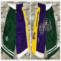 Boston Celtics and Los Angeles Lakers green purple nba shorts with pockets -ty