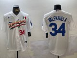 Mexico Los Angeles Dodgers #34 Fernando Valenzuela white majestic baseball Jerseys -BD 01