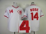 Cincinnati Reds ROSE 14# white throwback mlb signature jersey