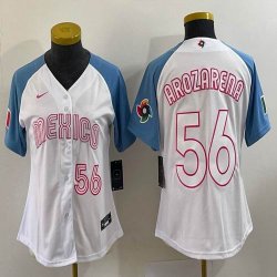 Women 2023 World Cup Mexico #56 Randy Arozarena white skyblue majestic baseball jerseys 01