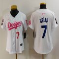 Youth Nike Los Angeles Dodgers #7 Julio Urias white pink fashion MLB baseball Jersey-Joint name-BD 01