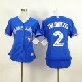 Women Toronto Blue Jays # 2 Troy Tulowitzki blue baseball jersey