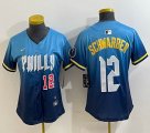 Women Nike Philadelphia Phillies #12 Schwarber skyblue majestaic baseball jersey city version-BD 01