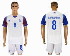 2018 World cup Iceland team #8 BJARNASON White soccer jersey away