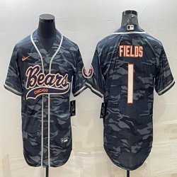 Nike BChicago Bears #1 Justin Fields gray camo baseball jerseys Joint name-BD