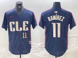 Nike Cleveland Indians #11 Jose Ramirez blue majestic baseball jersey-BD 05