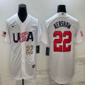 2023 World Cup #22 Clayton Kershaw white USA majestic baseball jerseys 03