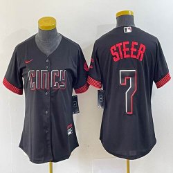 Women Nike Cincinnati Reds #7 Steer black majestic baseball jerseys -BD 01