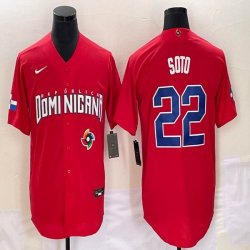 2023 World Cup Dominican Republic\'s #22 Juan Soto red majestic baseball jerseys 07