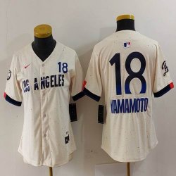 Women Nike Los Angeles Dodgers #18 Yoshinobu Yamamoto beige fashion MLB baseball Jersey-BD 01