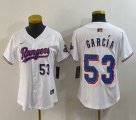 Women Nike Texas Rangers #53 Adolis Garcia white majestic baseball jerseys Champion patch-BD 03