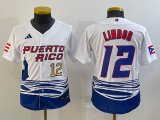 Women Puerto Rico Baseball Francisco Lindor White 2023 World Baseball Classic Replica Player Jersey 03