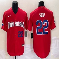 2023 World Cup Dominican Republic\'s #22 Juan Soto red majestic baseball jerseys