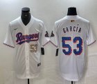 Nike Texas Rangers #53 Adolis Garcia white majestic baseball jerseys Champion patch-BD 03