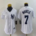 Women Yankees #7 Mickey Mantle white MLB Jerseys