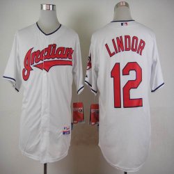 Cleveland Indians #12 Francisco Lindor white baseball jersey