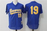 Milwaukee Brewers 19 Robin Yount blue throwback baseball jersey