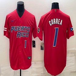 Puerto Rico Baseball #1 Carlos Correa red 2023 World Baseball Classic Replica Player Jersey 01