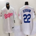 Los Angeles Dodgers #22 Clayton Kershaw white pink majestic baseball jerseys Joint Name